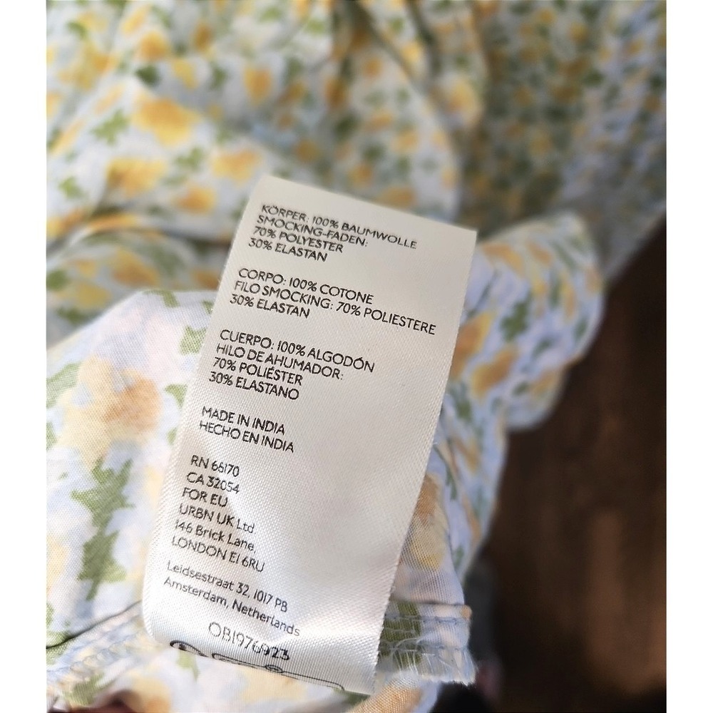Free People Lavender Daze Green Yellow Dress Med Smocked Drop Waist Cottage NWOT - Picture 10 of 10
